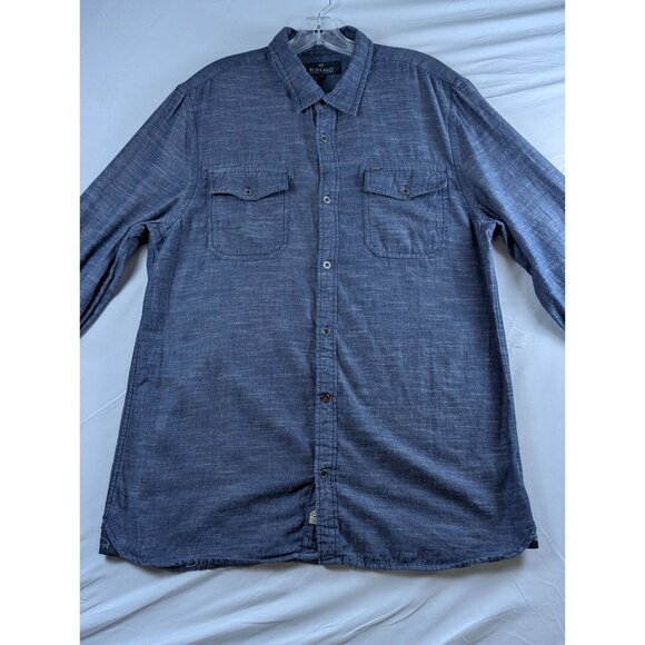 Buffalo David Bitton Mens Large Blue Denim Metal Button Up Long Sleeve Shirt - Picture 2 of 15